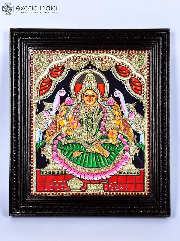 Padmasana Gajalakshmi Tanjore Painting | Traditional Colors With 24K Gold