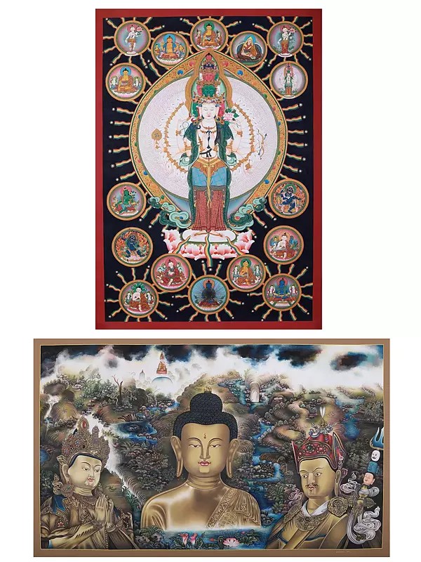 Set Of 2 Buddhist Deity Hand-Painted | Brocadeless Thangka Painting