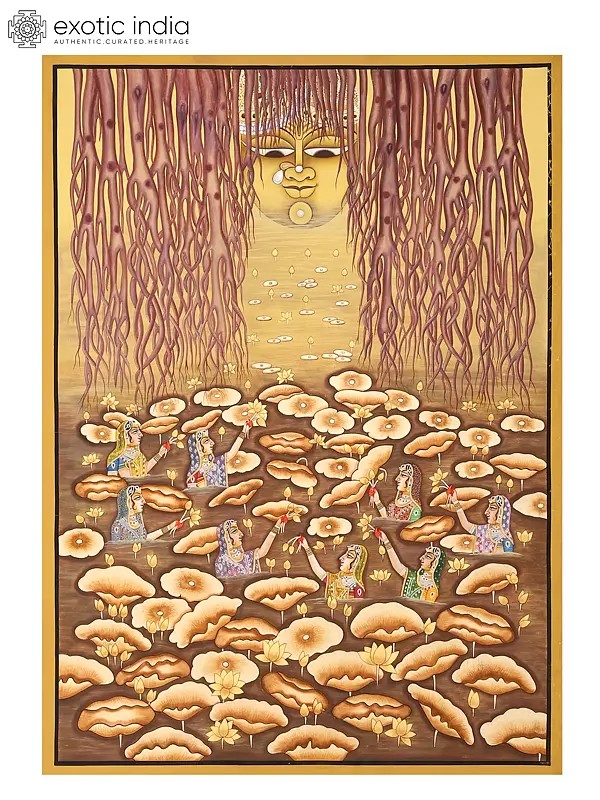 Shrinathji Appearing from The Lotus Pond | Pichwai Art