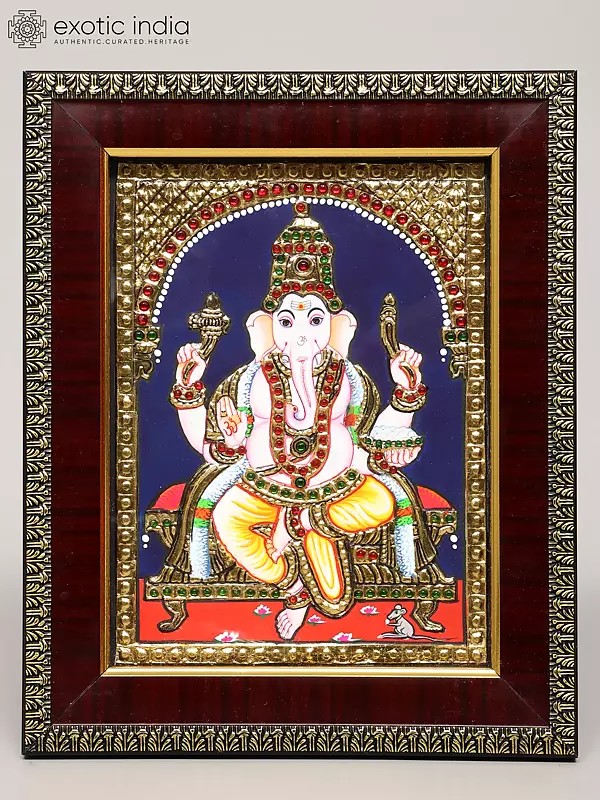 Blessing Lord Ganesha | Framed Tanjore Painting