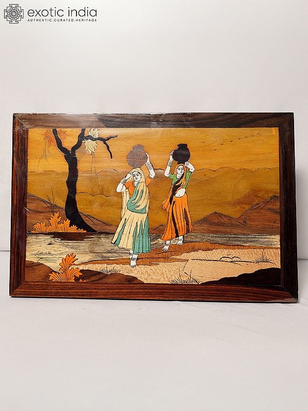 18" Village Life Of Women | Rosewood Panel With Inlay Work