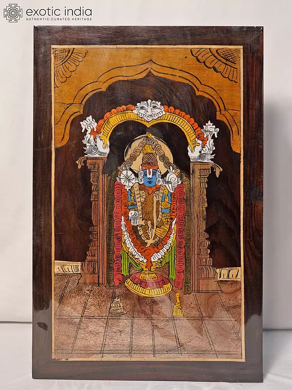 18" Lord Tirupati Balaji With Kirtimukha Arch | Rosewood Panel With Inlay Work