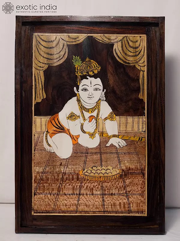 19" Loving Laddu Gopal | Rosewood Panel With Inlay Work