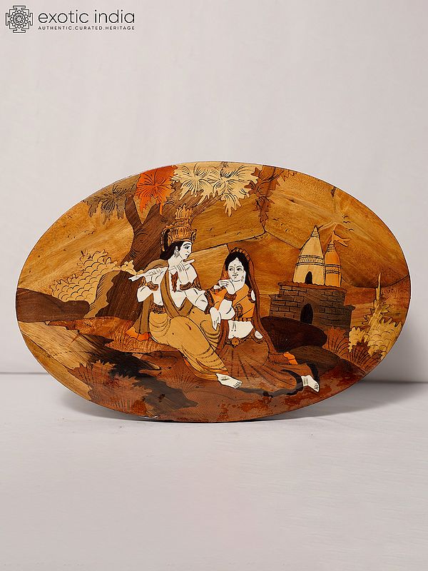 18" The Tune Of Flute - Radha Krishna | Rosewood Panel With Inlay Work
