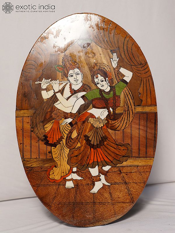 18" Dancing Posture Of Radha And Krishna | Rosewood Panel With Inlay Work