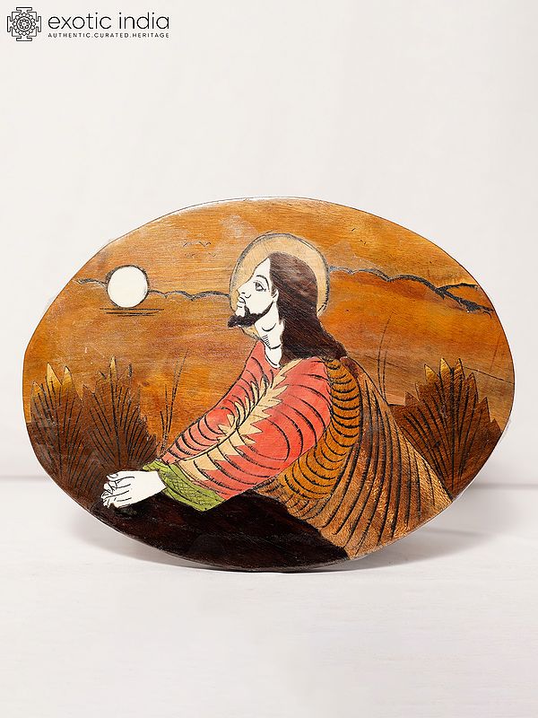 12" Seated Jesus In The Sunlight | Rosewood Panel With Inlay Work