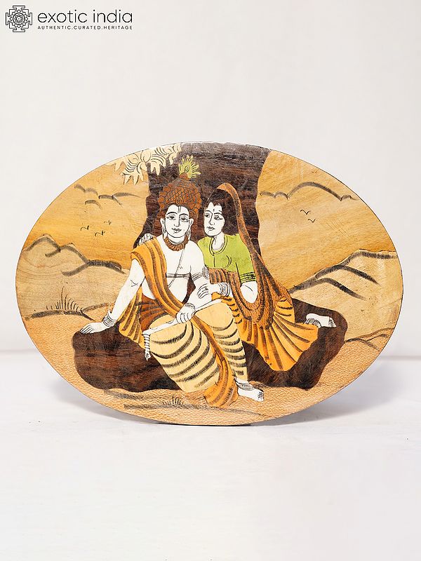 12" Seated Radha Krishna Under The Tree | Rosewood Panel With Inlay Work