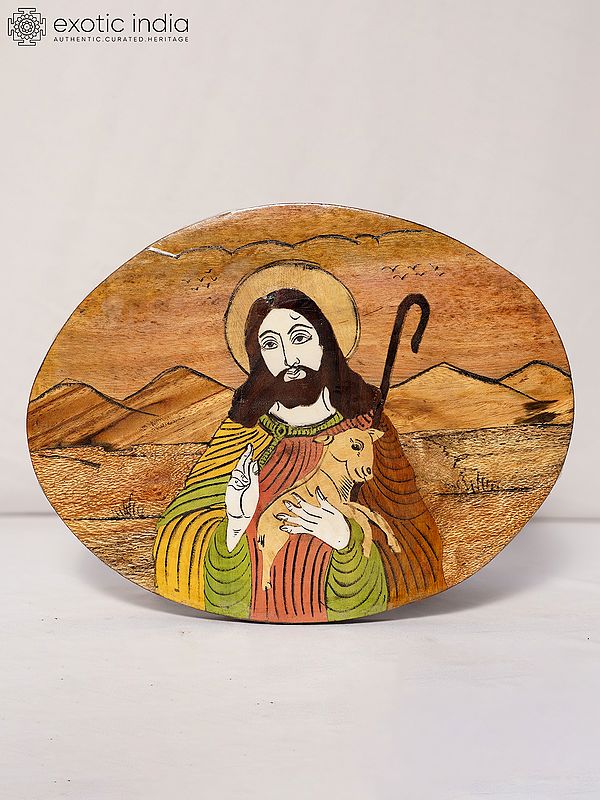 12" Jesus Christ Holding The Lamb | Rosewood Panel With Inlay Work