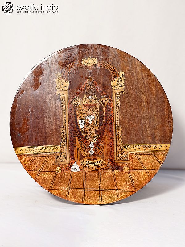 12" Round Panel Of Lord Tirupati Balaji | Rosewood Panel With Inlay Work