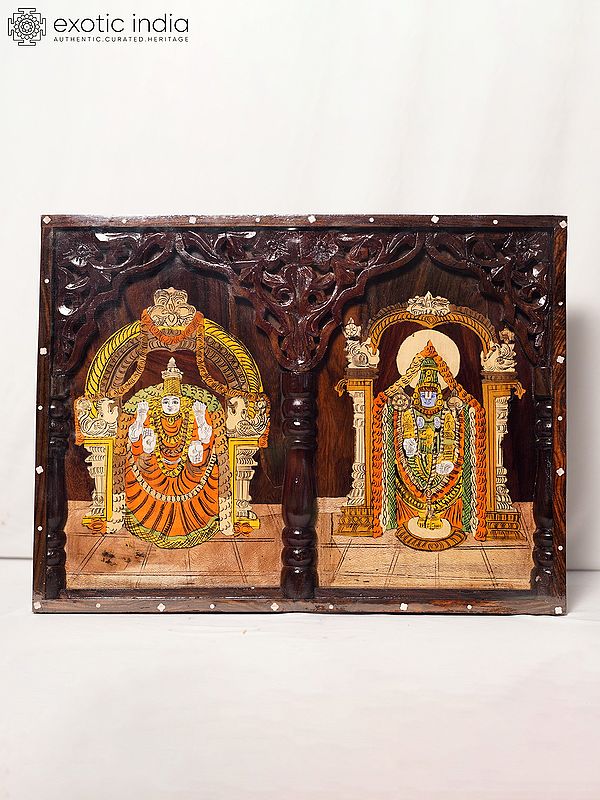 22" Lord Tirupati Balaji And Goddess Padmavathi | Rosewood Panel With Inlay Work