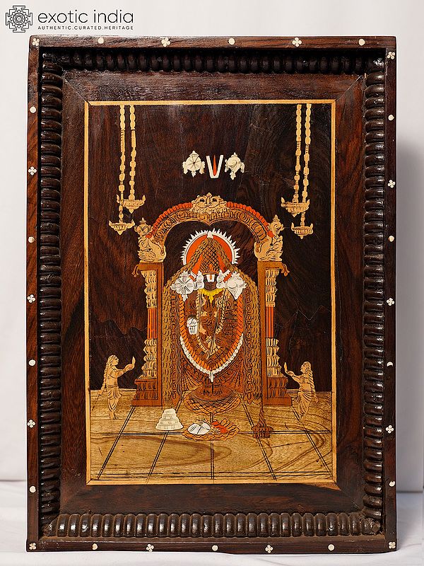 20" Worshipping Of Tirupati Balaji By Devotees | Rosewood Panel With Inlay Work