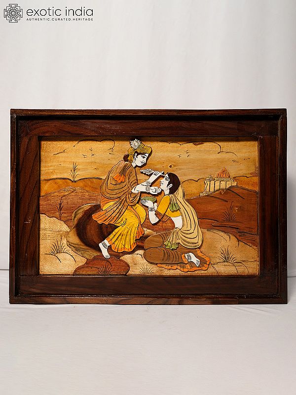 20" The Divine Love Of Radha Krishna | Rosewood Panel With Inlay Work