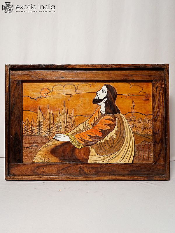 20" Jesus Christ In Deep Think | Rosewood Panel With Inlay Work