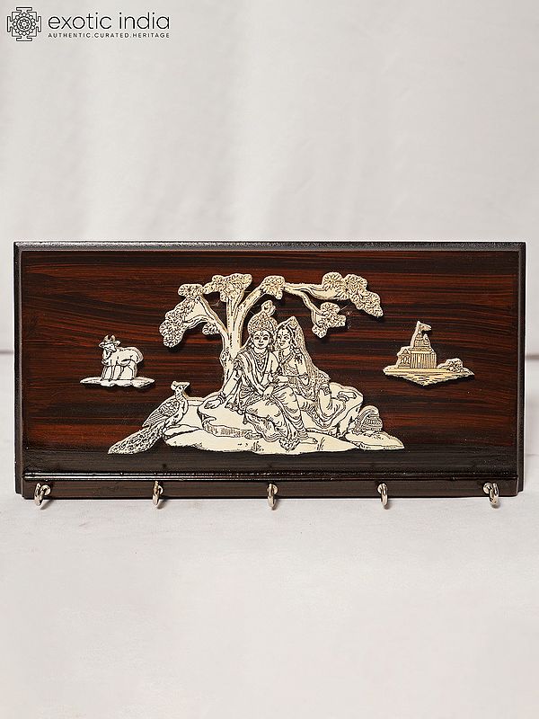 12" Radha And Krishna - Key Holder | Rosewood Panel With Inlay Work