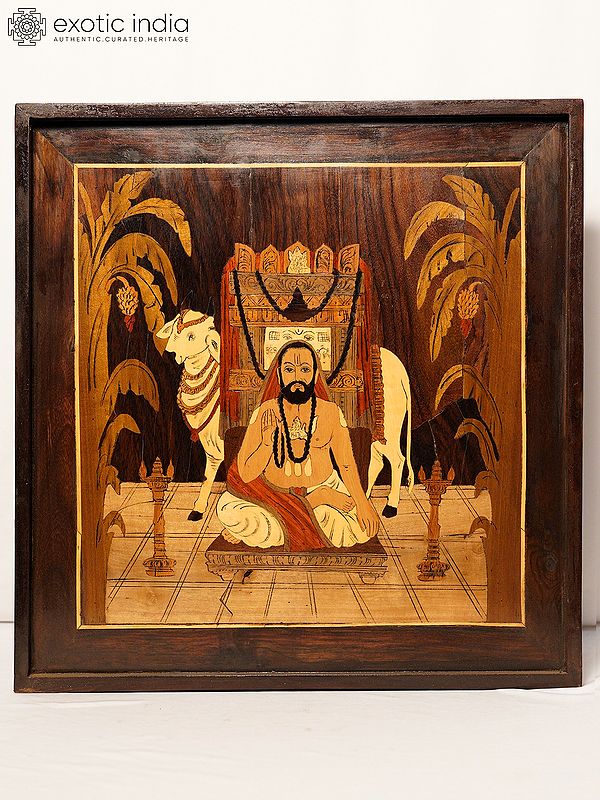 18" The Great Saint Raghavendra Swamy | Rosewood Panel With Inlay Work