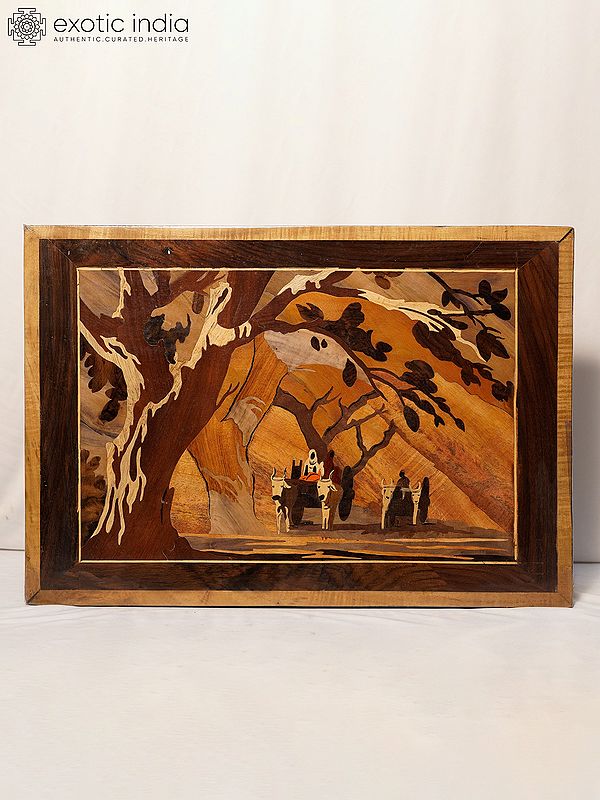 22" The View Of Bullock Cart In Village | Rosewood Panel With Inlay Work