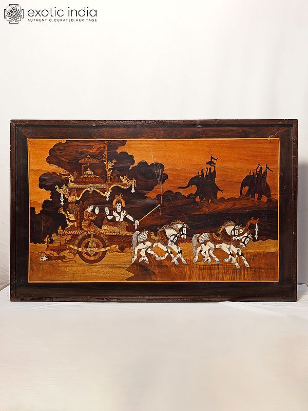30" View Of Mahabharat - Krishna Upadesh | Rosewood Panel With Inlay Work