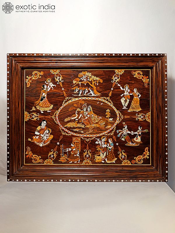 36" The Wonderful Leela Of Lord Krishna | Rosewood Panel With Inlay Work