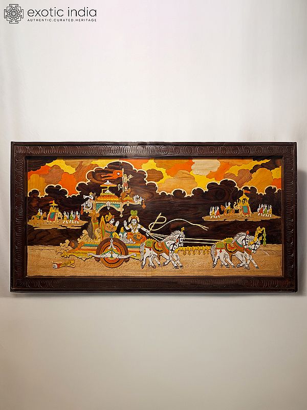 48" Krishna Teaching Arjuna A Lesson In Wisdom | Rosewood Panel With Inlay Work