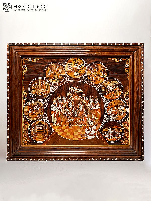 35" Story Of Lord Rama - Ram Darbar | Rosewood Panel With Inlay Work