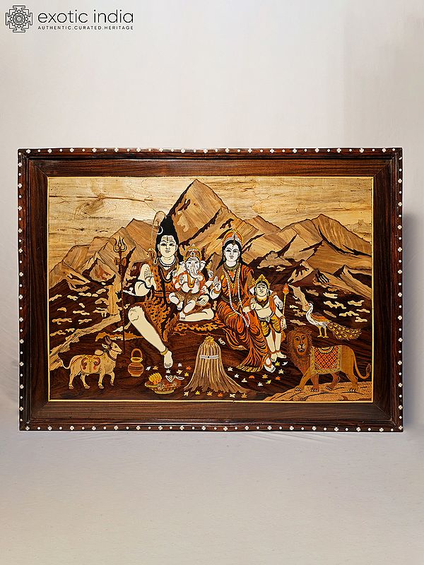 35" The Lord Shiva Family | Rosewood Panel With Inlay Work