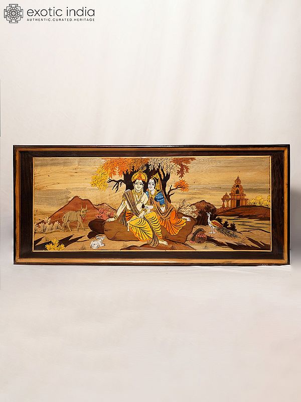 30" Radha Krishna Sitting Together | Rosewood Panel With Inlay Work