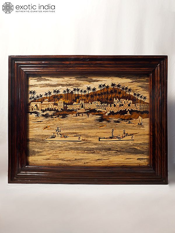 30" Navy Ships In The Sea Port | Rosewood Panel With Inlay Work