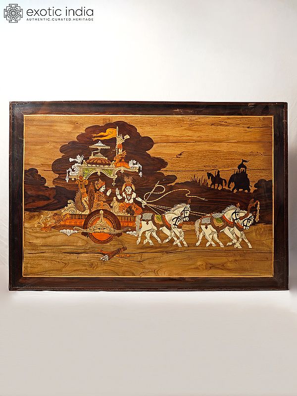 36" Iconic View Of Geeta Updesh | Rosewood Panel With Inlay Work