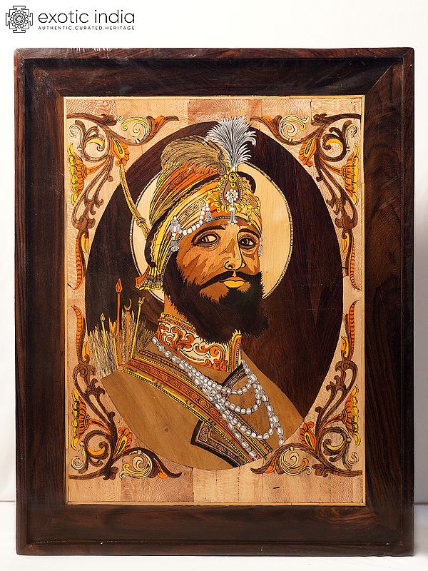 25" The Sikh Guru Gobind Singh Ji Maharaj | Rosewood Panel With Inlay Work