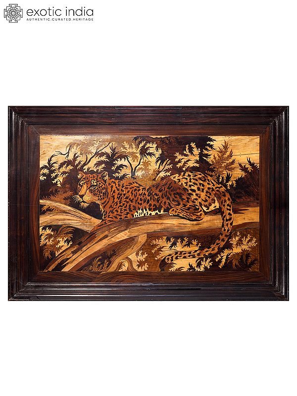 40" Leopard Relaxing On The Tree | Rosewood Panel With Inlay Work