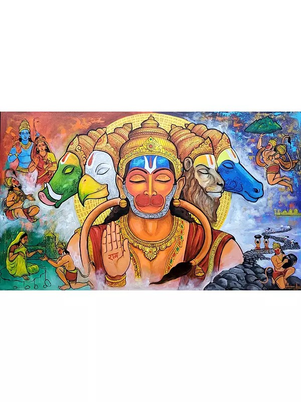 Panchmukhi Lord Hanuman  | Acrylic On Canvas | By Arjun Das