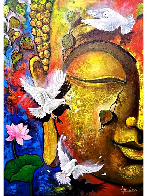 Lord Buddha With Bird | Acrylic On Canvas | By Arjun Das
