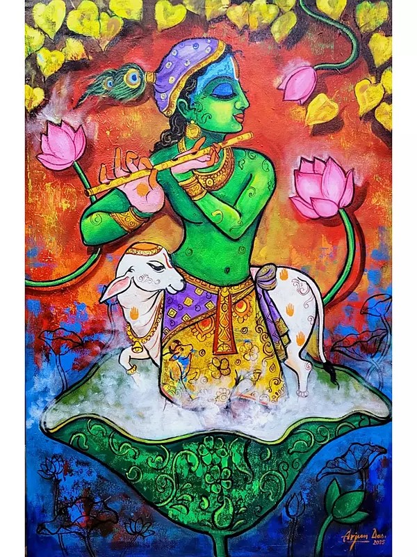 Lord Krishna Playing The Flute | Acrylic On Canvas | By Arjun Das