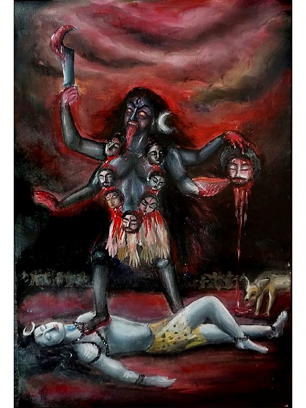 Goddess Kaali Standing On Shiva (Ten Mahavidya) | Acrylic On Paper | By Ankit Bagde