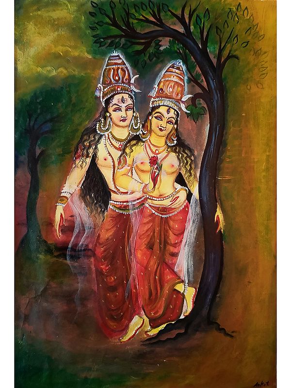 Lalitha Tripura Sundari And Shiva | Water Colour On Paper | By Ankit Bagde