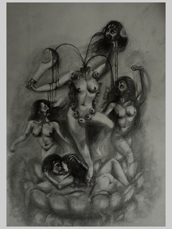 Tantrik Goddess Chinnamasta | Acrylic On Paper | By Ankit Bagde
