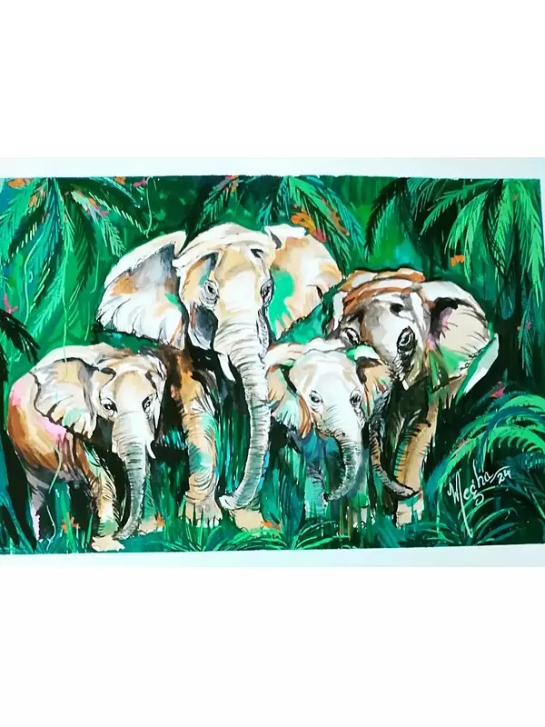 Elephant Family In The Wild | Poster On Canson | By Megha Chakraborty