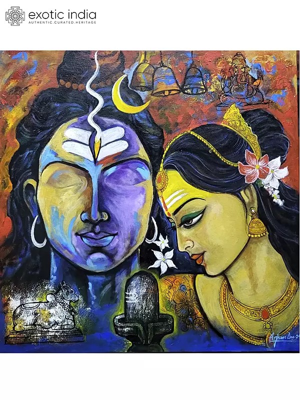 36" Shiva Parvati Painting | Acrylic On Canvas | By Arjun Das