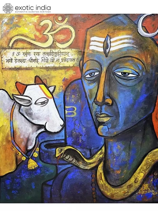 42" Devotion Of Shiva | Acrylic On Canvas | Painting By Arjun Das