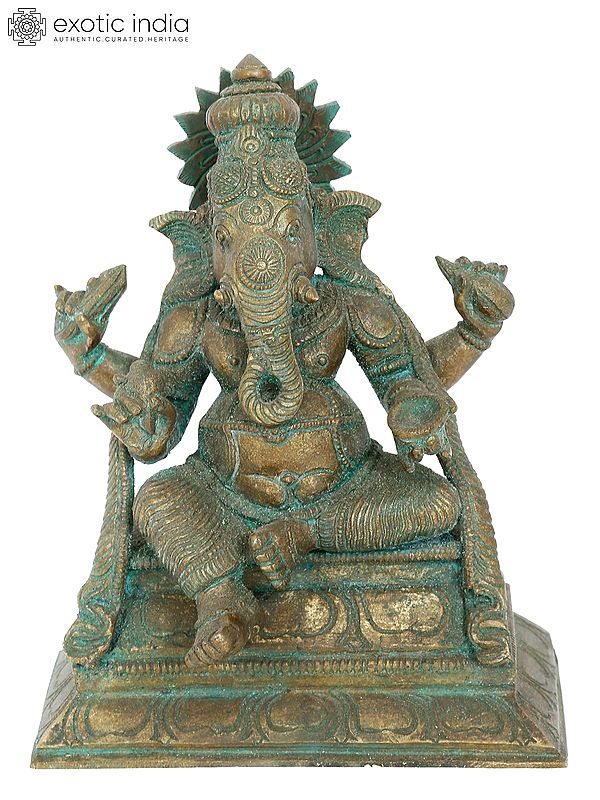 7’’ Bhakti Ganapati Bronze Statue | Madhuchista Vidhana (Lost-Wax) | Panchaloha Bronze from Swamimalai