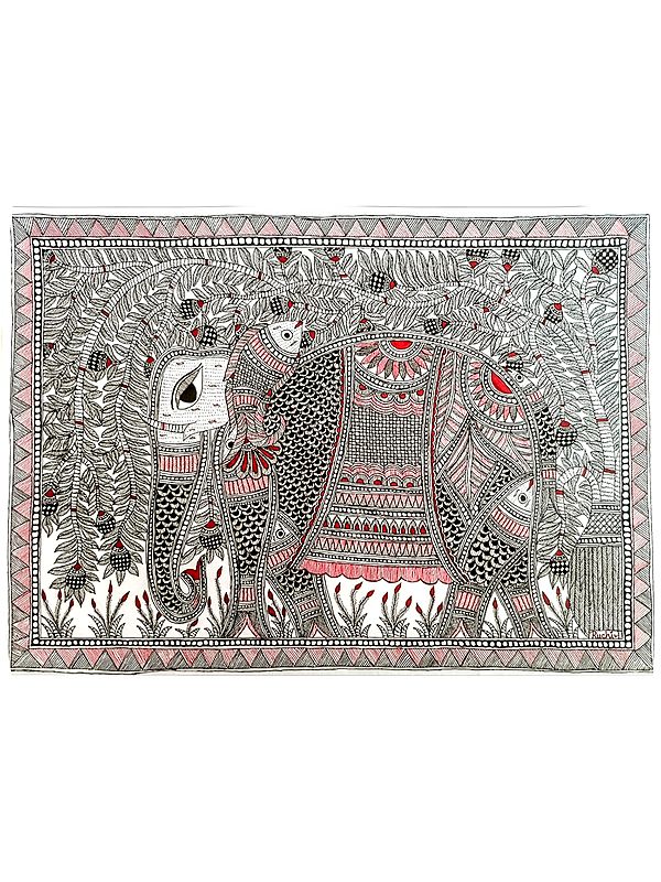 Gajraj : The Sacred Elephant Madhubani Painting | Fineliners On Paper | By Ruchi
