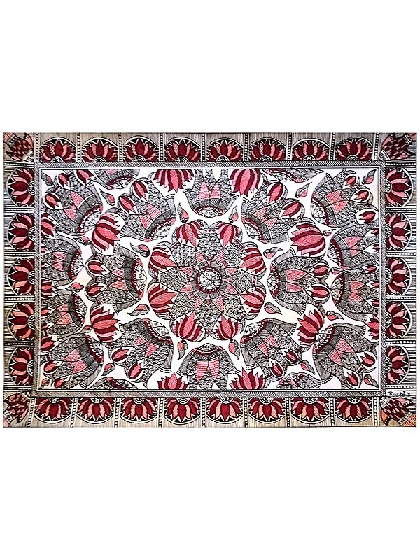 Madhubani Lotus And Matsya Raas | Fineliners And Alcohol Markers On Paper | By Ruchi