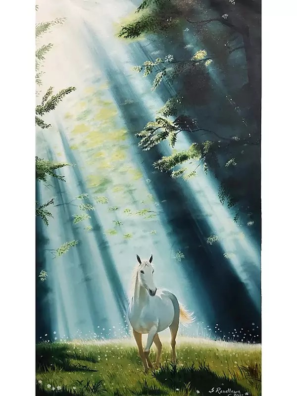Horse Under Forest Sunrays | Oil On Canvas | By Sandeep Singh Randhawa