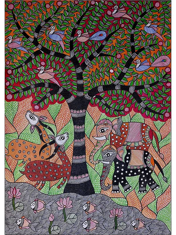 Symphony Of The Forest Madhubani Painting | Acrylic On Canvas | By Lalita Ray