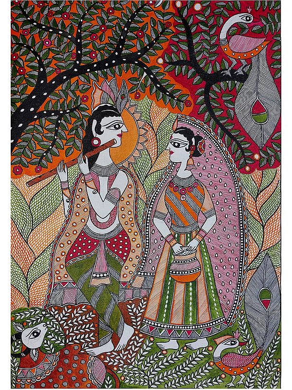 Lord Krishna With Radha Madhubani Painting | Acrylic On Canvas | By Lalita Ray