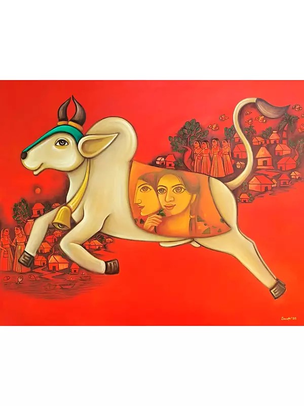 The Running Bull | Acrylic And Charcoal On Canvas | By Sourav Sinha