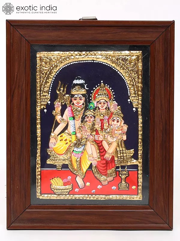 Lord Shiva with Family Tanjore Painting | Traditional Colors with 24 Karat Gold | With Frame