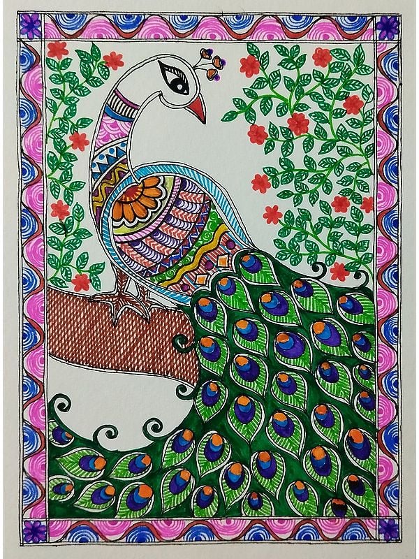 Peacock Madhubani Painting | Acrylic On Paper | By Nishu Singh