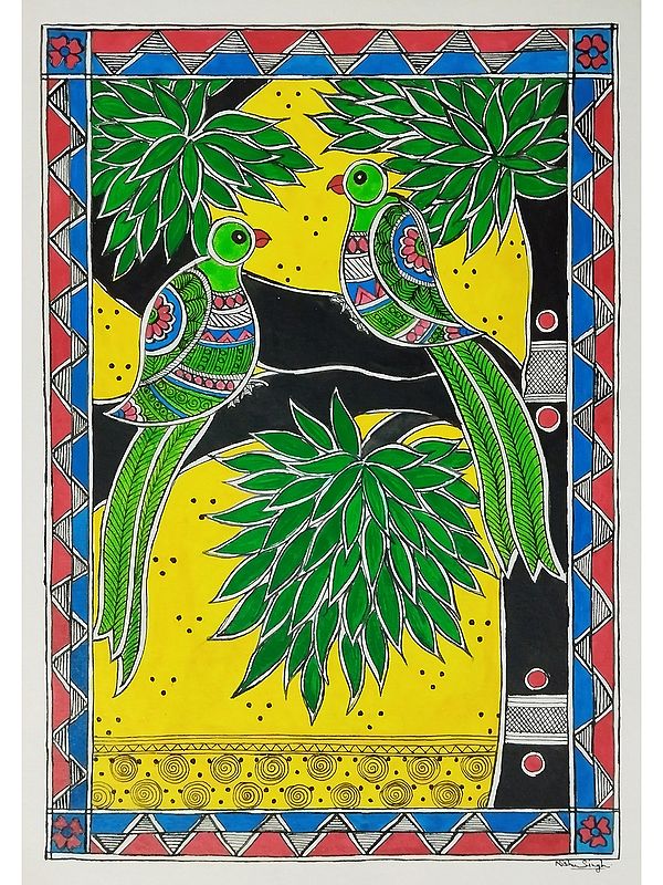 Parrot Madhubani Painting | Acrylic On Paper | By Nishu Singh