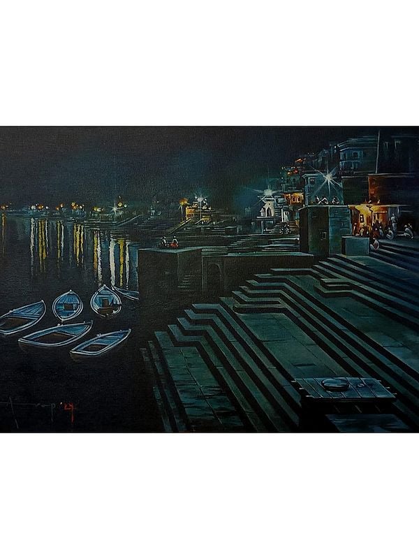 Varanasi Ghat | Acrylic Painting On Canvas Board | By Arup Ratan Choudhury